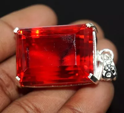 Emerald Cut 100 Ct Topaz Pendant Red Color Natural Brazilian Loose Gemstone • $30.49