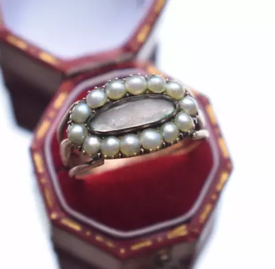 Antique Georgian Inscribed C1807 Gold Hair And Pearl Mourning Ring Size P 1/2 • $420.97