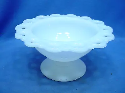 Vintage 7  White Milk Glass Lace Edge Pedestal Footed Candy Dish Compote Bowl • $9.95