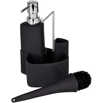 Wenko Washing-Up Set Liquid Dispenser Brush Cloth Holder - Empire Black 250ml • £17.24