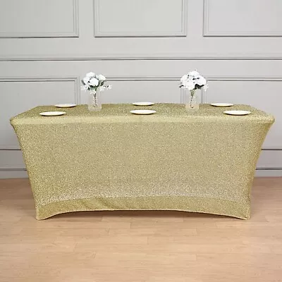 6 Ft CHAMPAGNE Fitted TABLECLOTH Metallic Tinsel Spandex Table Cover Party • $20.49