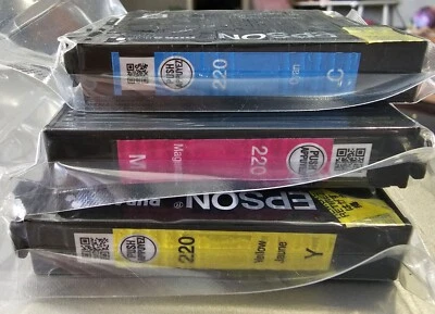 $15 • Buy Epsom 220 Yellow Magenta And Blue Printer Cartridges New And Sealed