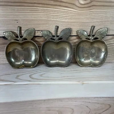 Brass Apple Trinket Dish Set Of 3 Vintage 1960s Made In India 5x4 Nesting MCM • $34.99