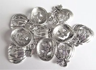 5 X Pumpkin Lantern Halloween Charms Jewellery Making Pendants Silver • £2.09