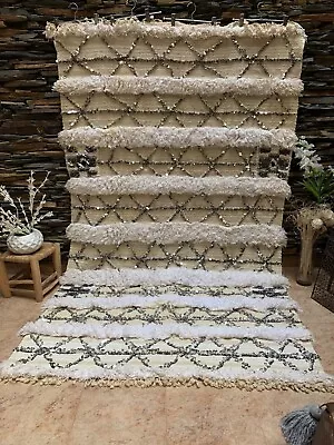 Moroccan Vintage Handira Wedding Blanket Handmade Berber Sequins Rug 03YS00209 • $1099.95