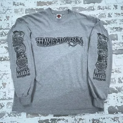 Vintage Harley Davidson Shirt Men XL Gray Tee Long Sleeve Graphic Tattoo USA Y2K • $39.91