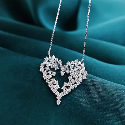 £3.98 • Buy Heart 925 Silver Crystal Pendant Chain Necklace Ladies Womens Wedding Jewellery