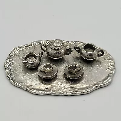 Vintage Solid Pewter Dollhouse Miniature Tea Set Mini • $14.95