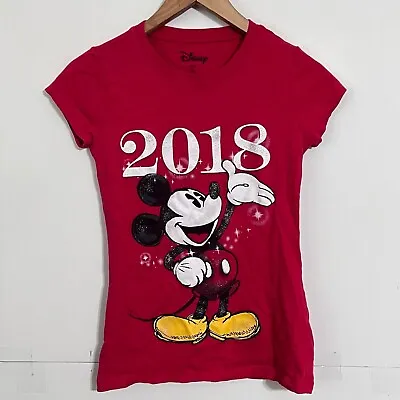 Disney Womens? Girls? T-Shirt Size S (3/5) Red Mickey Mouse Big Print 2018 • $6.70