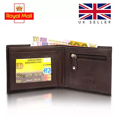 RFID Blocking Mens Leather Wallet Credit ID Card Holder Coin Pocket With Zipper • £5.45