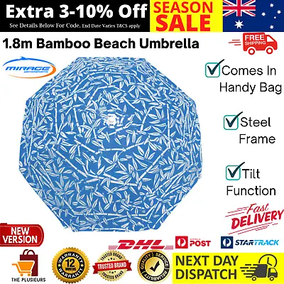 $42.47 • Buy 1.8m Bamboo Beach Umbrella With Handy Bag Steel Frame Sun Protection Outdoor 