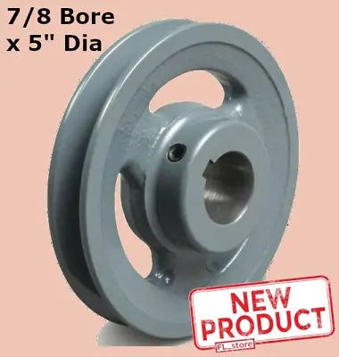 V-Belt Motor Pulley 7/8  Bore X 5  Diameter Solid Cast Iron Set Screw Fixed Bore • $31.95