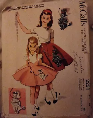 Vintage Dated 1958 Girls Poodle Skirt Sewing Pattern McCall's 2251 Cut Sz 10 • $20