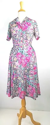 Kenwell Pink Rose Multicolored Vintage Dress - Beautifully Made Sz 14 • $27