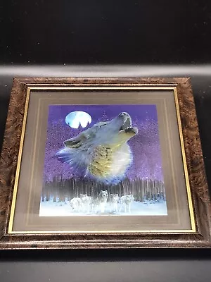 Wolf Full Moon Foil Art 3D Magical Wizzard Framed Vintage Retro 11.5” X 9.5” • $12.42