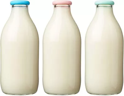 Silicone Tops Specifically Designed Standard UK One Pint Glass Milk Bottles 3pcs • £6.49