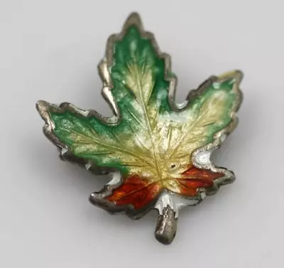 Vintage Sterling Silver Green Red Enamel Maple Leaf Small Pin Brooch BMCO • $6.50