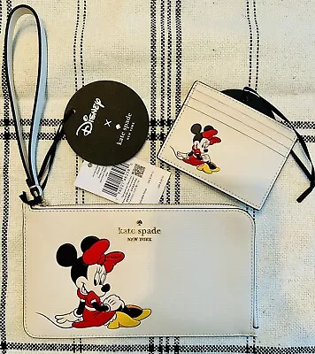 Nwt Kate Spade Disney Minnie Mouse Medium L-zip Wristlet & Matching Card Holder! • $99