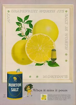 1954 Morton Salt Rains Pours Girl Umbrella Vintage Old Print Ad Grapefruit • $9.93