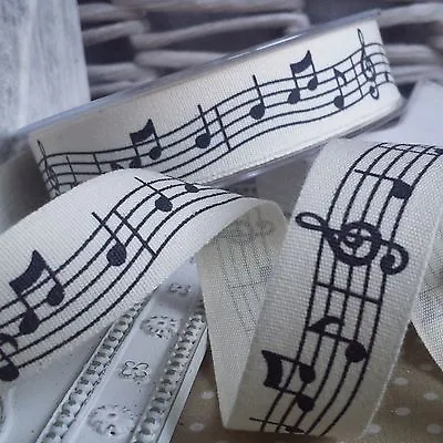 Music Notes / Score Ribbon. Cream & Black. 20mm Gift Present Musical Script • £0.99