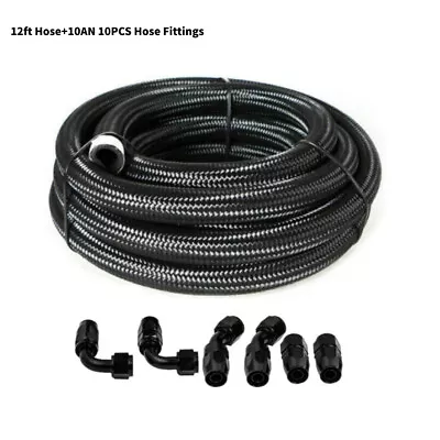 AN10 Fitting Stainless Steel Nylon Braided Oil Fuel Hose Line Kit 10/12/16/20FT • $46.69