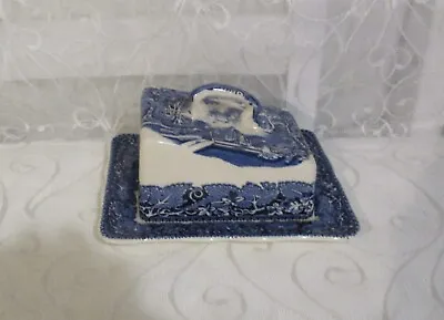 Vintage Masons Ironstone Vista Blue Cheese Dish And Cover • £17.99