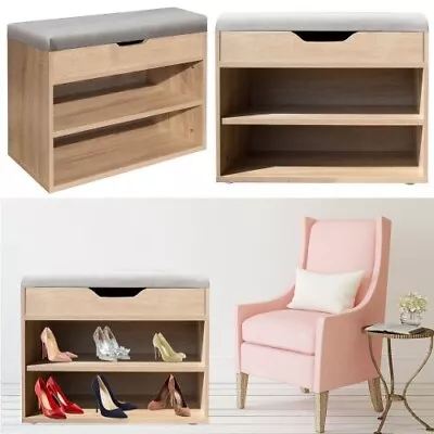 Shoe Bench Shoes Storage Rack Cabinet Organise Cushion Padded Seat Hallway Stool • £39.79