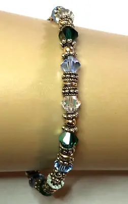 Sterling Silver Bracelet AB Crystal GREEN BLUE Made With Swarovski Bead 925 2798 • $9.49