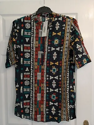 £5 • Buy Men's JOGAL African Dashiki Print Henley Shirt Multicoloured Small