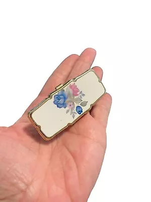 Vintage Floral Porcelain Gold Tone Lipstick Holder W/ Mirror Ring- Made In Japan • $22