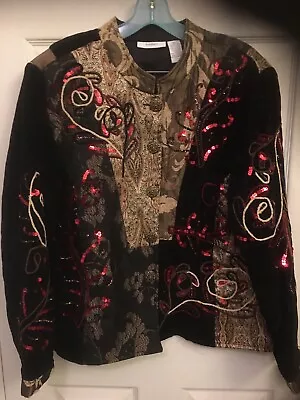 Dress Barn S Jacket Sequins Mandarin Collar Tapestry  • $25