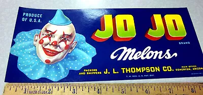 Vintage Original Label 1950s JO JO MELONS Fruit Crate Label Clown Graphics • $7.99