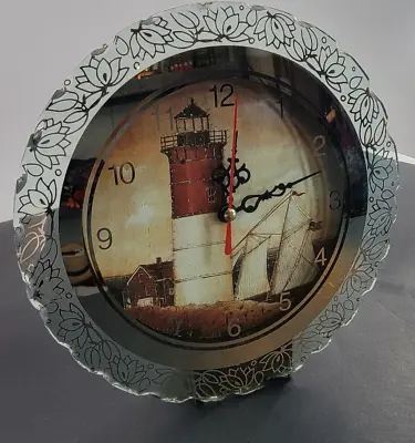 Quartz Shelf Desk Clock Lighthouse Boat Cut Glass Mirror Design Lights Up In Box • £18.33