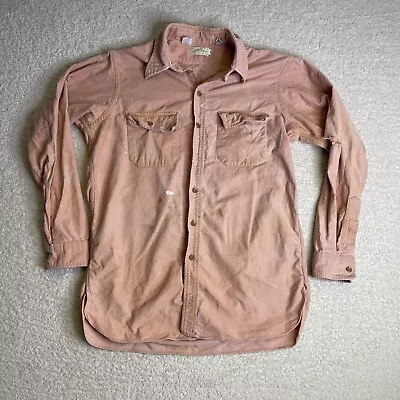 Vintage 70's LL Bean Chamois Shirt Mens 16.5 Flannel Peach Script Distressed VTG • $14.16