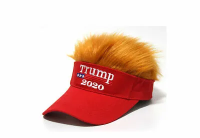 2020 President Donald TRUMP Red Trumpy Visor Hat W/Gold Hair Golf Cap Wig MAGA • $6.99