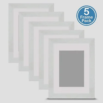 Photo Frame White 7x5 Inch Multi Pack X5 Incl Grey Mount 5x3.5 Print Art • £41