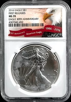 2016 $1 Silver Eagle NGC MS70 30th Anniversary First Releases • $53.99