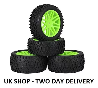 HSP RC Buggy Off Road Wheels RC Car Pin Tyres 5 Spoke Green X 4 Front And Rear • £11.99