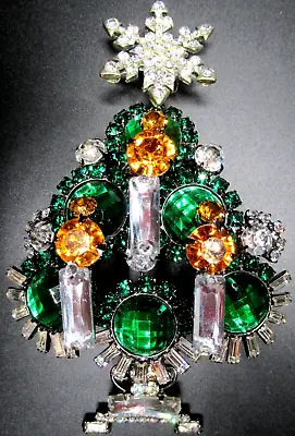LAWRENCE VRBA 5  Green & Ice Rhinestone Christmas Candle Tree Pin Brooch • $399.99