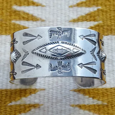 Vintage Native American Wide Thunderbird Cuff Bracelet Sterling Silver Stamped • $355