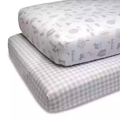 PS By Peanutshell 2-Pack Microfiber Gray Farm Check Crib Sheets For Baby Bed NEW • $28.99