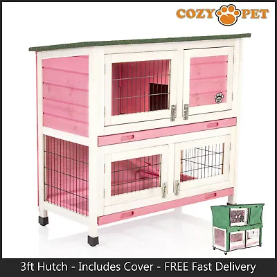 Rabbit Hutch 3ft With Cover By Cozy Pet Pink Guinea Pig Run Ferret Runs RH06 • £107.99