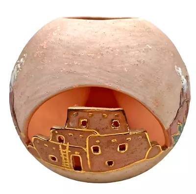 Original Vera Russell Clay Pottery Bowl Adobe Scene Peach Accented With Gold 6  • $32.95