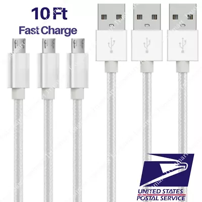 3 PACK 10Ft Extra Long Micro USB Cable Fast Charge Android Charger Charging Cord • $11.96