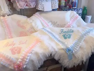 Personalised Name Baby Feet Shawl / Blanket Embroidered Gift / Baby Blankets • £25.95