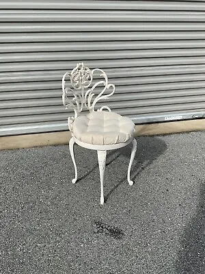 Mid Century Vintage Kessler Boudoir Vanity Backrest Chair Cast Iron Padded White • $124.99
