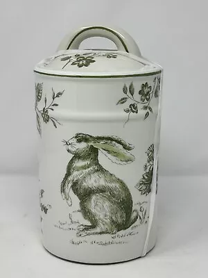 French Toile  Easter Bunny Rabbit Green/white Large Cookie Jar Canister New RARE • $34.94