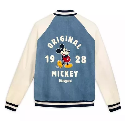 Dianeyland Disney 1928 Mickey Mouse Cotton Blue Denim Varsity Jacket Adults XS • $150