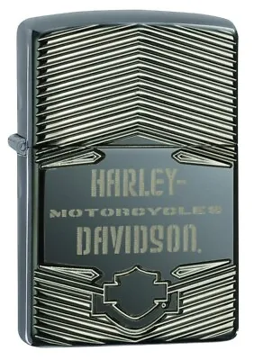 New Zippo Lighter Harley Davidson Laser Carved Armor Black Ice® Design Gift/Box • £68.40