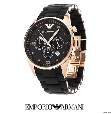 Luxury AR5905 Genuine Emporio Armani Ar5905 Rose Gold Black Silicone Mens Watch • £76.99